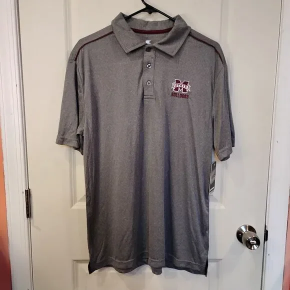 Men's Colosseum Mississippi State Bulldogs Short Sleeve Polo Shirt Gray - Picture 2 of 9